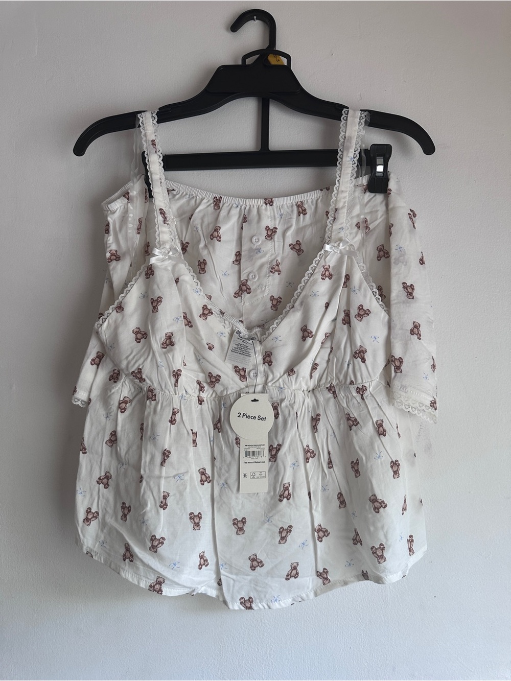 White teddy bear-Print Women's Cami & Pant Pajama Set (M)
